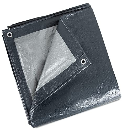 ASAB Tarpaulin 4m x 4m / 13ft x 13ft 140GSM Tear Resistant Flame Retardant Sheet Waterproof Tarpaulin Heavy Duty UV Resistant Easy Foldable Ground Tarp Sheet Cover for Camping Garden Multipurpose Grey