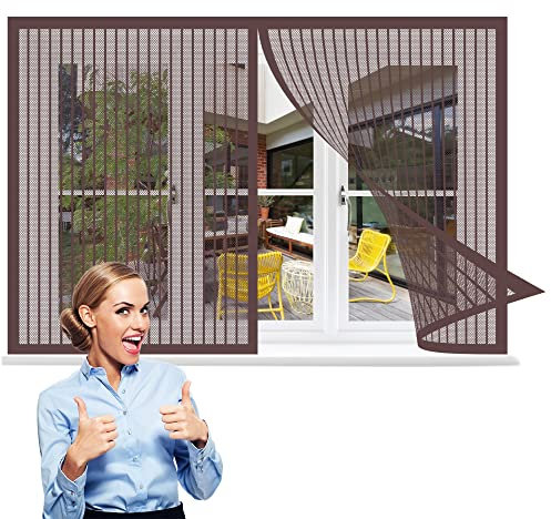 Rideaux anti-moustiques 90 x 190 cm, Auto-AdhéSif en Maille anti Moustique Fenetre, Laisse Passer l'Air Frais Pour Fenêtre Portes Patio, ‎Marron