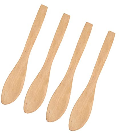BESTonZON 4 Stück Sahnestreicher Spachtel Dessert Gewürzspatel Backspatel Käsestreuer Dessertlöffel Erdnussgelee Streuer Cremestreuer Aus Holz Kochspatel Pfannenwender Kuchen Hölzern Krug