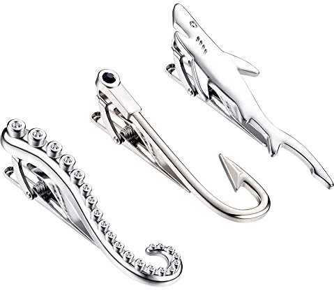 Kakonia Pince à Cravate pour Homme Set de Barrettes à Cravate Personnalisé Croix Requin Poisson Crochet Epée Pistolet Guitare Pieuvre Membre Arbre Boussole C