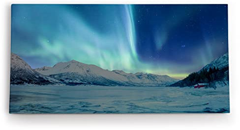 Paul Sinus Wandbild 120x60cm Berge Schnee Norwegen Polarlichter Sternenhimmel