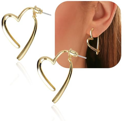Ohrringe Creolen Herz Damen Creolen Herz Ohrringe Dick Leichte Ohrringe Creolen Herz Kleine für Damen Frauen Mädchen Liebes-Herz-Hypoallergene Ohrring-Tropfen (Golden)