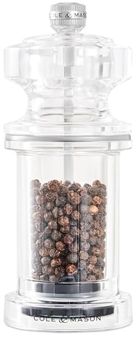 Cole & Mason 605 Refillable Spice Mill - Kitchen & Home Accessory - Table Pepper Grinder - Peppercorn Included - Acrylic - New Pepper Mill 5.5