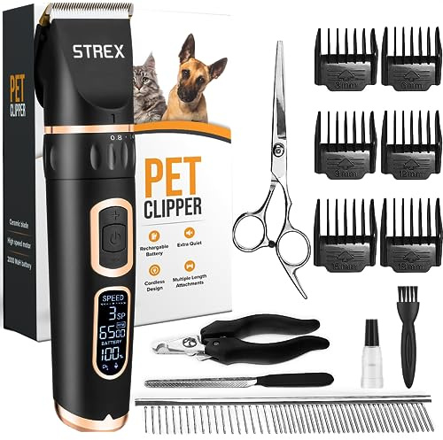 Strex Hundeschermaschine/Tierschermaschine Extra Leise - Kabellos - 5 Modi - Hundetrimmer für alle Fellarten - auch für Katzen
