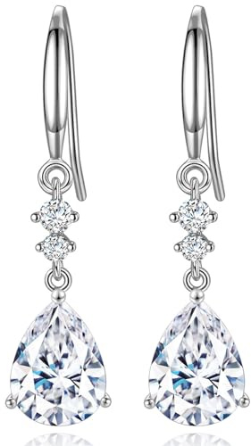 WOVEE Ohrringe Silber Hängend, Silberohrringe Damen 925 Hängende Ohrhänger AAA Zirkonia Tropfen Weiß Anhänger Hängeohrringe