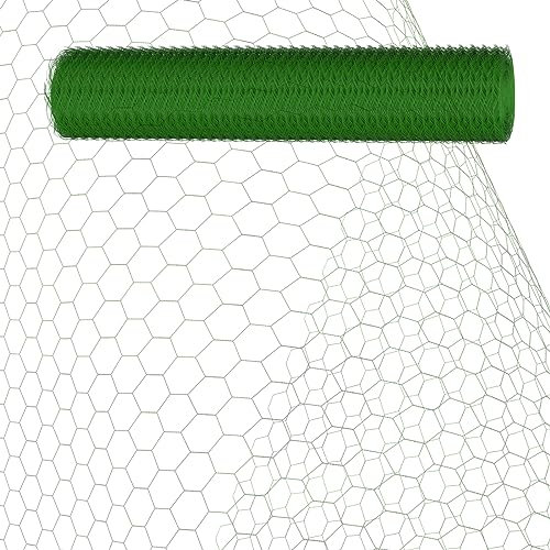 Sechseckiger Maschendraht, mit Grün PVC-Beschichtung, 100cm x 25m Maschendraht, Zaun 0.7mm Drahtdurchmesser für Gartenzaun Netz, Schutzbarrieren zur Verhinderung von Nagetieren