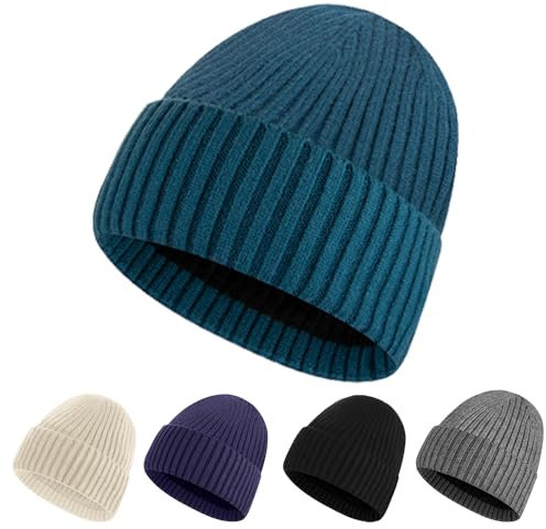 AnWILL Wintermütze Herren Mütze Winter Damen Beanie Männer Mützen Strickmütze Herrenmütze Warme Weich Strick Laufmützen Tinte Blau One Size