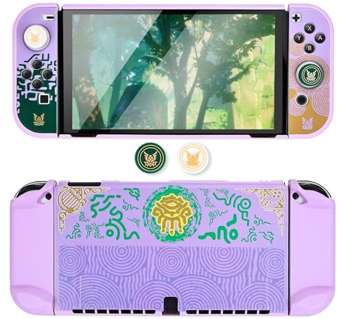 DLseego Custodia protettiva per switch OLED, dockable rigida per switch OLED colorato Zelda Switch OLED con copertura rigida JoyCon e 2 tappi Joystick Lilla