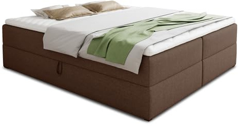 Sofnet Boxspringbett Base mit 2 Bettkästen - Doppelbett mit Bonell-Matratze und Topper, Polsterbett, Freistehendes Bett, Bettgestell, Schlafzimmer (Braun (Inari 24), 140 x 200 cm)
