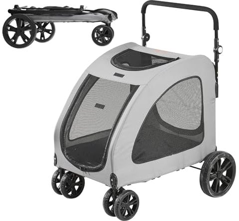 VEVOR Hundebuggy 79x91x113cm Hundewagen 72kg Tragfähigkeit Hundetrolley Aluminium-Rahmen 600D Oxford-Gewebe Nylon-Netzfenster 4 EVA-Räder Hundebox Tierbuggy Katzenbuggy Haustier Transport