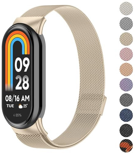 Oumida für Xiaomi Mi Smart Band 8 Armband Herren Damen, Metall Armbänder Edelstahl Mesh Uhrenarmband Magnetisch Verstellbar Sport Ersatzarmband für Xiaomi Mi Band 8 Ersatzbänder, Champagner Gold