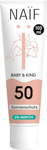 Naïf Sonnencreme auf mineralischer Basis - für Baby & Kind - LSF 50-0% Parfüm - UVA und UVB Schutz - Wasserresistent - Dermatologisch getestet - Ohne Mikroplastik - 100ml