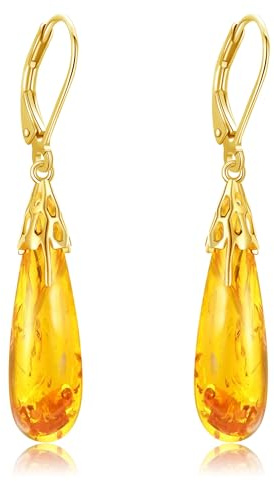 POPLYKE Teardrop Amber Earrings for Women 925 Sterling Silver Bee Earrings Dangle Bee Jewelry for Her