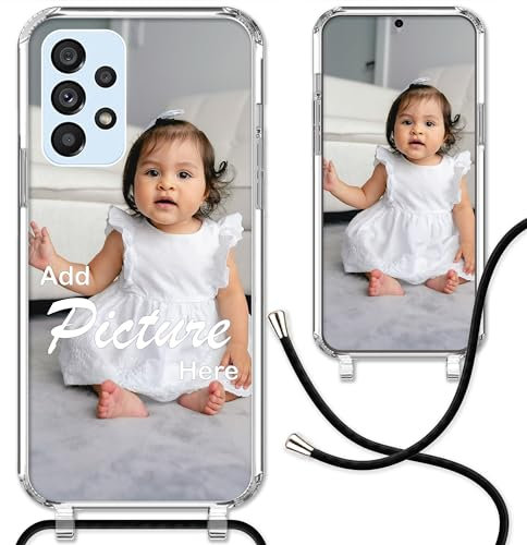 CoverHeld Handyhülle Kompatibel Mit Samsung Galaxy A53 5G - Silikon Hülle Mit Schwarzem Band Selbst Gestalten - Personalisierbare Handykette Mit Kordel - Dein Design/Bild