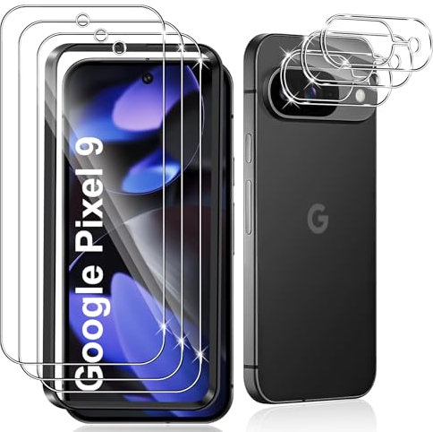 Datree 3 Piezas Protector de Pantalla para Google Pixel 9, con 3 Piezas Protector de Lente de Cámara,Dureza 9H Sin Burbujas, Alta Definicion,Anti-Arañazos Cristal Templado