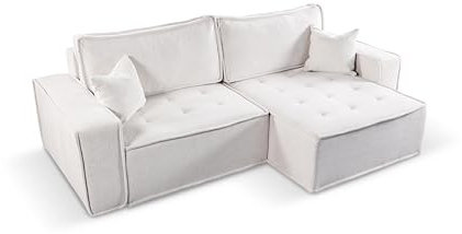 Kaiser Möbel, Ecksofa mit schlaffunktion, mit Bettkasten, Schlafsofa Bohoo, Designer Sofa, Modern Design Couch, Polsterecke, Freistehend, Stoff Raven Hellbeige Rechts