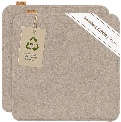 Miqio Design Sitzkissen Rechteckig aus Filz mit Antirutschnoppen | Nachhaltig aus recycelten PET Flaschen | 40 x 40 cm | 2er-Set | Waschbare Stuhlkissen rutschfest | Sitzauflage für Bank und Stuhl