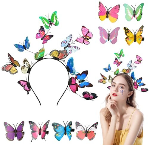 Aweisile Serre Tete Papillon et 8 Pièces Aléatoire Barrette Papillon Bandeau Papillon Serre-Tête Papillon Bandeau Serre Tete Papillon Femme Serre Tête Pince Papillon pour Carnaval Cosplay Mariage