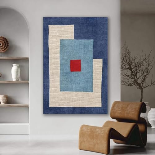 XINBAO Minimalistische Poster, blaues und rotes Quadrat, abstrakte Geometrie, Leinwanddrucke, Wandkunst, Gemälde, mittelalterlich, für Wohnzimmer, Heimdekoration, 40 x 60 cm, rahmenlos