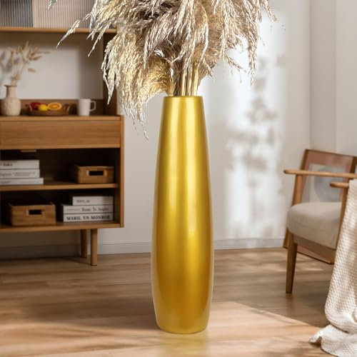 Goldene Keramik-Bodenvase, 71,1 cm, große, moderne Blumenvasen für Heimdekoration, Korbgeflecht, große Bodenvase, Dekorationen für Bauernhaus, Wohnzimmer, Schlafzimmer, stehende Kunststoffvase,