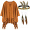 Jadive Poncho Indianerin Braun Hippie Kleidung Umhang in Lederoptik mit Fransen Häuptling Cowboy Karneval Fasching Fastnacht Mottoparty