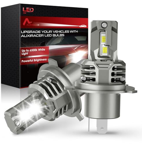 AUXIRACER Ampoule LED h4 pour Voiture, 120W, 30000lm, 6500K Blanc 12V Ampoule LED pour Voiture, Kit de Conversion Feux de Route/Feux de Croisement pour Voiture, 2 Set.