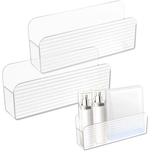 Duschablage Weiß, Regal Bad Ohne Bohren, Schwebendes Wandregal Schmal, Schrank Organizer Bad, Acryl Wandregal Zum Kleben, Make-Up Organizer, Schmink Regal für Schlafzimmer Schminktisch, 2 Stück