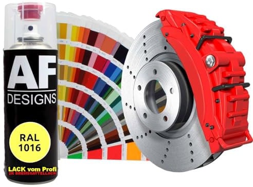 Alex Flittner Designs 2K Bremssattellack RAL Spraydose hitzebeständig 300° Bremssattelfarbe Hochwertiger Lack für Bremssättel, Bremsen und Autozubehör - 400 ml (RAL1016 SCHWEFELGELB)