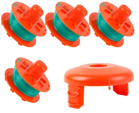 Trimmerspule und Abdeckung für Gardena, 05329-20, Abdeckung 2 mm, 4 m, Rasentrimmerspule, kompatibel mit Gardena 5367 Gardena Turbo Trimmer SmallCut, Art.-Nr. 2402 2404 (4 Spulen und 1 Abdeckung)