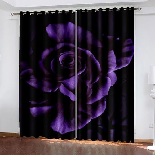 Lirzxin Abdunkelnde Vorhänge 244 cm Lang, Gardinen Verdunklung mit Ösen 2er Set Dunkellila Lila Blumen Muster Vorhang für Jugendzimmer Wohnzimmer Schlafzimmer Kinderzimmer, 137x244 cm(BxH)