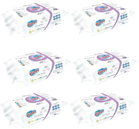 sayy 6 x 96st Bingo Feuchttücher Reinigungs Streifenfrei Oberflächenreinigungstücher Schnell trocknend Inkontinez Reinigung (Neu-Lavendel6)