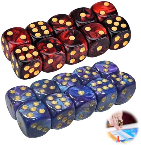 20 PCS Warhammer Dice,Warhammer 40k Dice Set,16mm 6 Sided Dice Set for Playing Board Games Math Learning(Blue And Red)