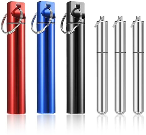 COZERI 6 piezas portable cabeza plana palillo de dientes, aleación de aluminio resistente al agua dispensador de palillos de dientes con llavero, palillo de dientes para viajes, viajes al aire libre
