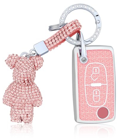 OFF WE GO Coque Clé Etui Cles pour Citroën C2 C3 C4 C5 C6 C8 Peugeot 107 206 207 307 307S 308 408 508 407 607 807 Étui Clés Boitier Clé Voiture Protecteur Clé Voiture avec Porte-clés, Rose