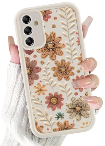 Foonary Coque pour Samsung Galaxy A55 5G, Étui avec Aesthetic Fleurs Automne Motif Dessin Fille Femme Housse, Souple Silicone TPU Bumper Cover Antichoc Protection Case pour Samsung A55 5G 6,5, Blanc