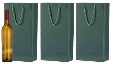 QUARKZMAN 3 Piezas Bolsas Regalo Para Vino 13.7 X 7 X 3.5 Verde Oscuro | Bolsas Portabotellas De Papel Kraft Dobles Con Asas, A Granel, Para Suministros De Bodas Fiestas Cumpleaños Vacaciones