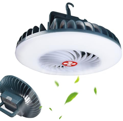 Nzkeuf LED Campinglampe mit Ventilator, 2-in-1 Tragbarer Camping Ventilator mit Licht, USB Campingventilator mit Magnet & Hanging Haken, Zeltventilator für Wandern Angeln Strand Camper Auto