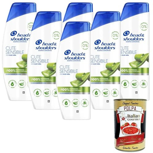 Italian Gourmet H&S Antischuppen Shampoo Cute Sensibile mit Aloe Vera, 0% Farbstoffe und Silikone, 6x250 ml+ Italian Gourmet Polpa 400gr
