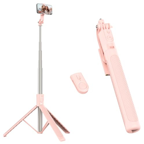 RISEOFLE 180cm Handy Stativ & Selfie Stick, Aluminium Integriertes Ausziehbares Stativ für Smartphone, Tragbarer Reisestativ-Ständer mit drahtloser Fernbedienung für iPhone/Samsung/Android/Kamera-Rosa