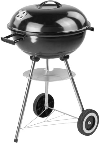 KCT Compact Kettle BBQ, Round Portable Barbecue with Lid & Wheels For Outdoor Cooking