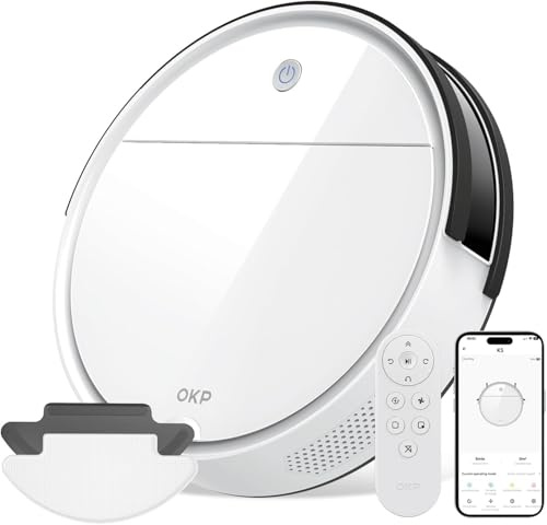 OKP Robot Vacuum Cleaner with Mop, 5000Pa, 180min Runtime, Auto Carpet Boost, 4 Cleaning Modes, 3 inch Ultra-thin, WiFi/APP/Alexa Voice Control, Robotic Vacuum for Carpets Pet Hairs