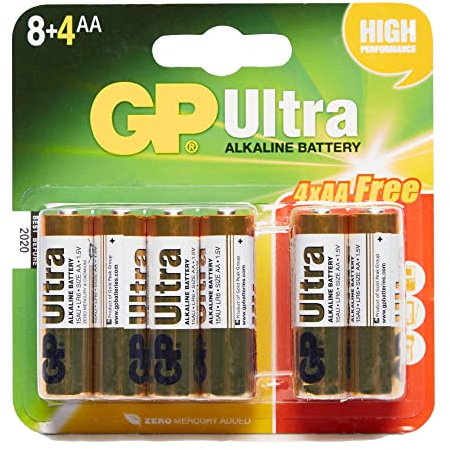 GP Ultra Alkaline AA Batteries 8+4 Pack, Brown, One Size