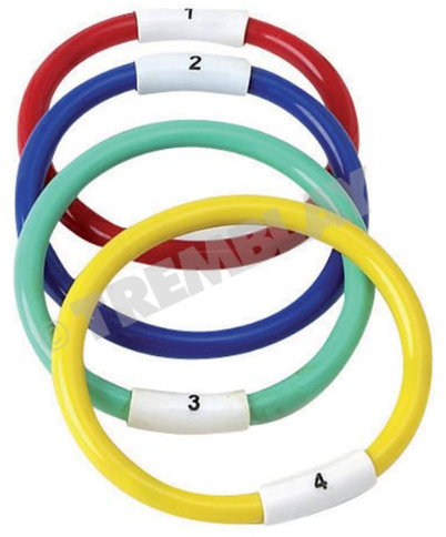 Jeu de 4 anneaux lestés et numérotés pour piscine