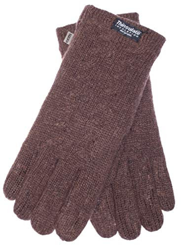 EEM Damen Strick Handschuhe FREYA mit Thinsulate Thermofutter aus Polyester und Zopfmuster, Strickmaterial aus 100% Wolle; braun, L/XL
