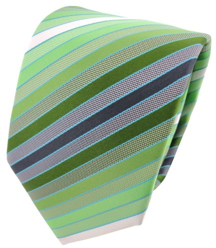 TigerTie Designer Krawatte in grün dunkelgrün türkisblau silberweiß gestreift