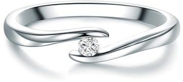 Trilani Damen-Spannring Sterling Silber Diamant weiß im Brillantschliff 0,05 Karat-Verlobungsring Diamantring Solitär Verlobungsring Brillant