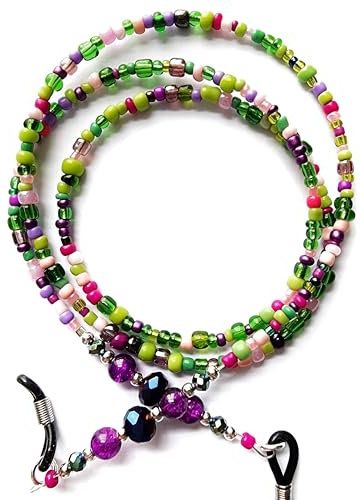 Glasses Chain - Beaded Spectacle Cord - Purple Pink Green Strap - 30 inches