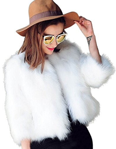 iHENGH Damen Herbst Winter Bequem Mantel Lässig Mode Jacke Frauen Kunstpelz weicher Pelzmantel Jacke Flauschige Winterweste Oberbekleidung(Weiß, L)