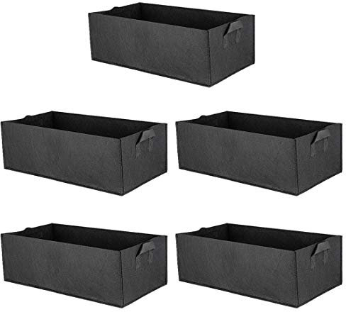 Poxl Pflanzsack aus Vliesstoff 5er Pack Filz Pflanztasche Groß Quadrate Garten Pflanzbeet mit Griffen für Balkon Garten 60 x 30 x 20cm