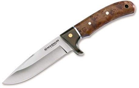 Böker Magnum ELK Hunter Coltello da caccia con lama in acciaio 440A da 11 cm e manico in legno di palorosa da 11 cm 02GL683 per caccia, pesca, sopravvivenza e Bushcraft + portabottiglie in regalo